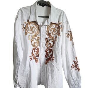 Royal Prestige 2XL Men's White Gold Baroque‎ Western Vtg Embroidered 2XL Shirt
